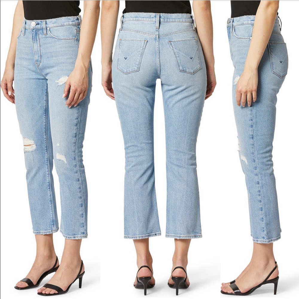 New Hudson Jeans Holly High Waist Crop Jeans Bright Side Blue Distressed 25